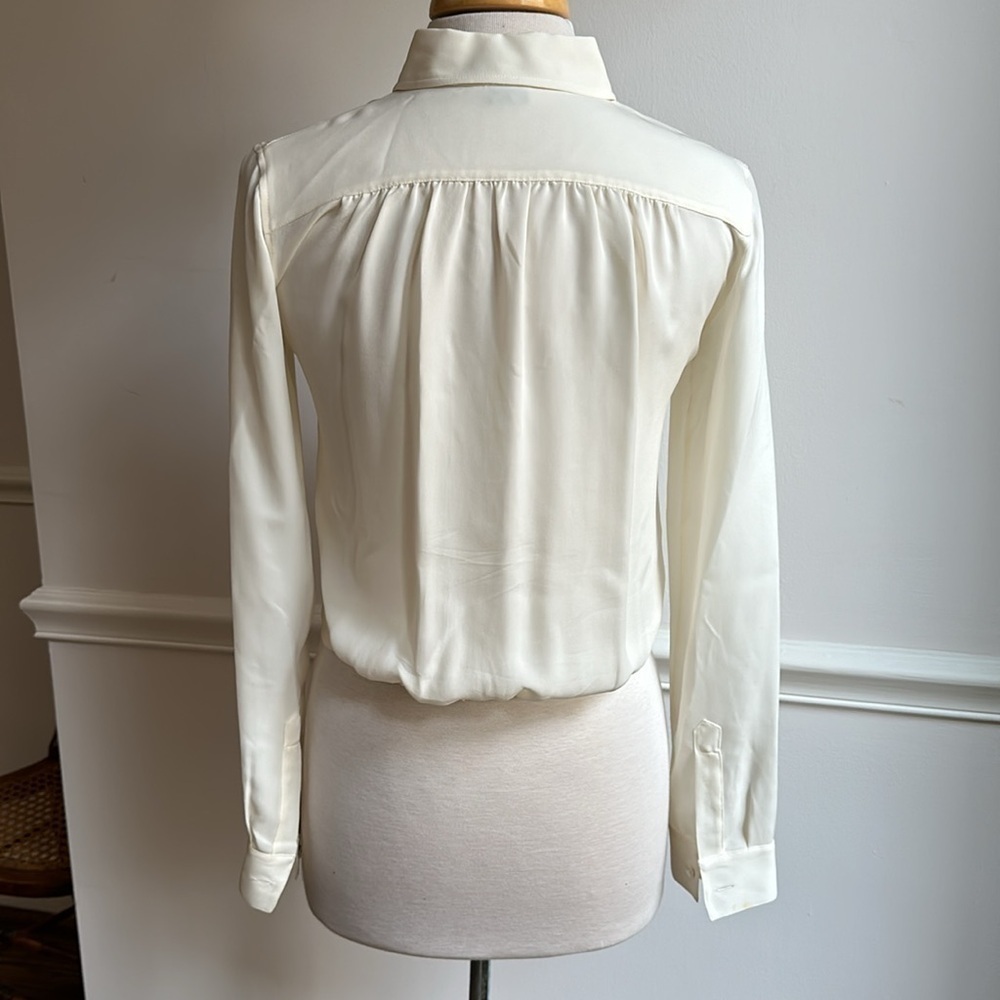 THEORY WOMEN Silk CREPE TIE-FRONT LONG SLEEVE BLOUSE IVORY Petite XS EUC - Picture 7 of 9